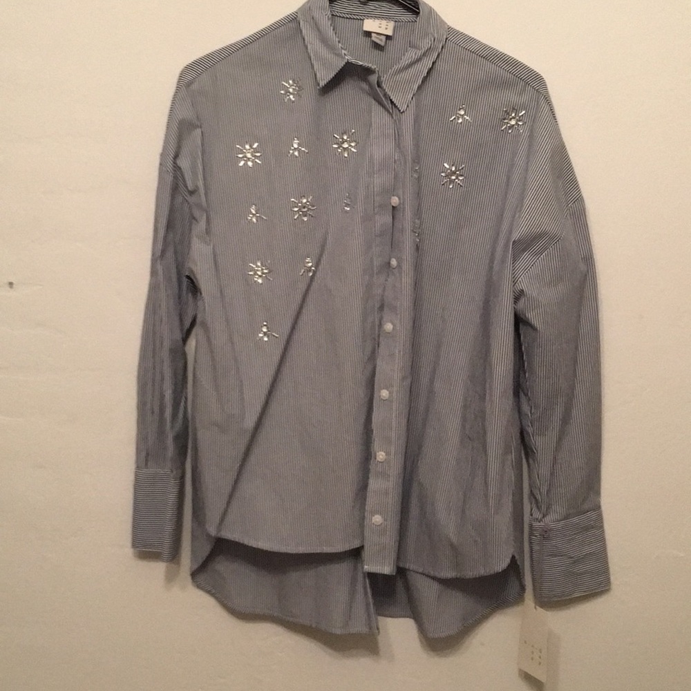 Striped top with rhinestone detail